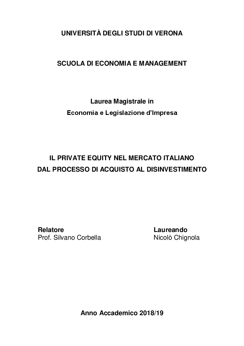 Anteprima della tesi: Il private equity nel mercato italiano: dal processo di acquisto al disinvestimento, Pagina 1