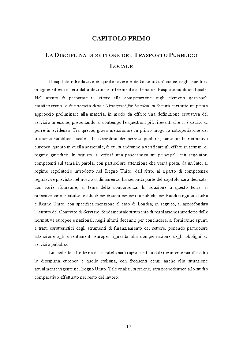 Anteprima della tesi: La gestione del trasporto pubblico locale. Un'analisi comparata tra Roma e Londra, Pagina 8