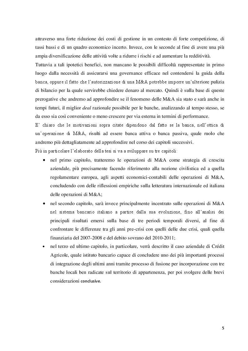 Anteprima della tesi: Le operazioni di fusione e acquisizione in ambito bancario: focus sul caso Crédit Agricole, Pagina 3