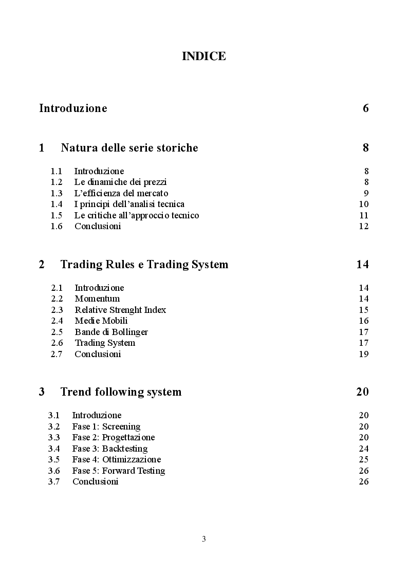 Indice della tesi: Costruzione di un Trading System, Pagina 1