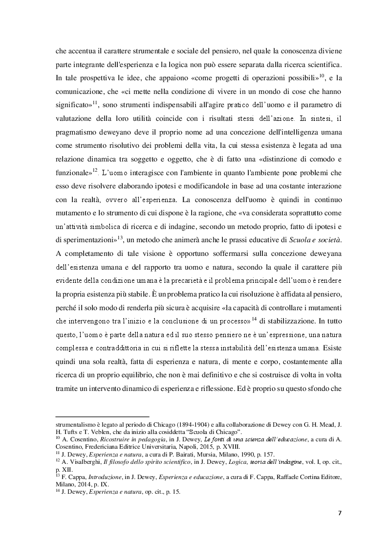 Anteprima della tesi: Educazione, scuola e progresso sociale nel pensiero pedagogico di John Dewey, Pagina 6