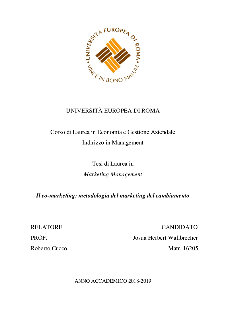 Anteprima della tesi: Il co-marketing: metodologia del marketing del cambiamento, Pagina 1