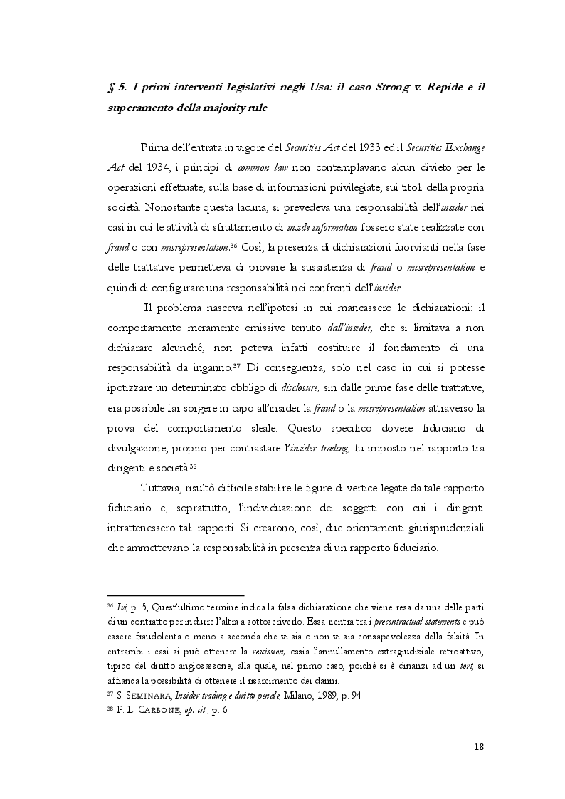 Estratto dalla tesi: L'insider trading dalle origini statunitensi alla disciplina comunitaria e italiana: la sistematica punitiva