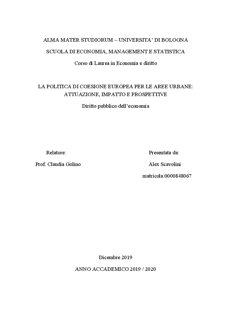 Anteprima della tesi: La politica di coesione europea per le aree urbane: attuazione, impatto e prospettive, Pagina 1