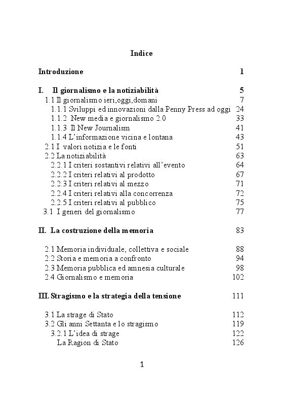 Indice della tesi: Carta stampata e memoria pubblica. Analisi delle stragi che hanno cambiato il mondo, Pagina 1