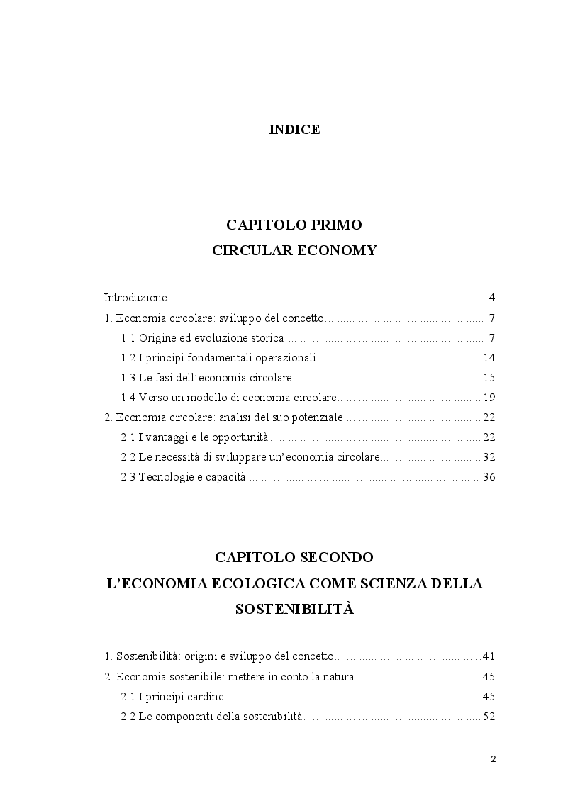 Indice della tesi: Economia circolare: transizione verso un modello di turismo sostenibile, Pagina 1