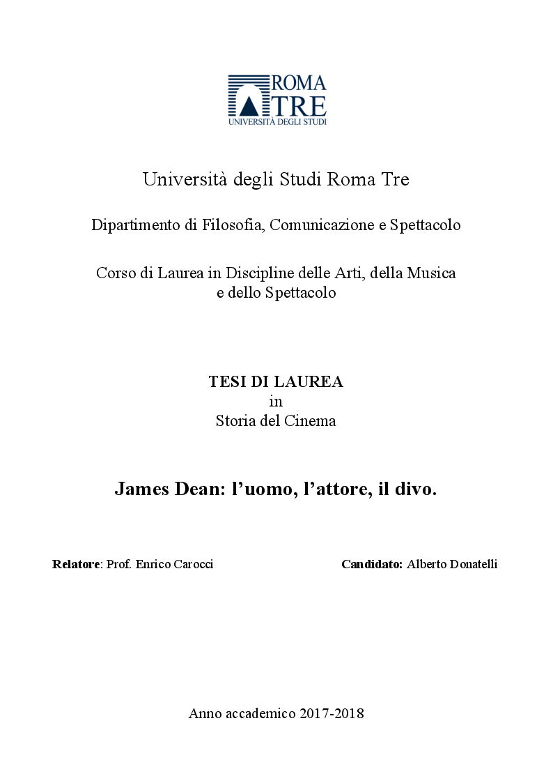 Anteprima della tesi: James Dean: l'uomo, l'attore, il divo, Pagina 1