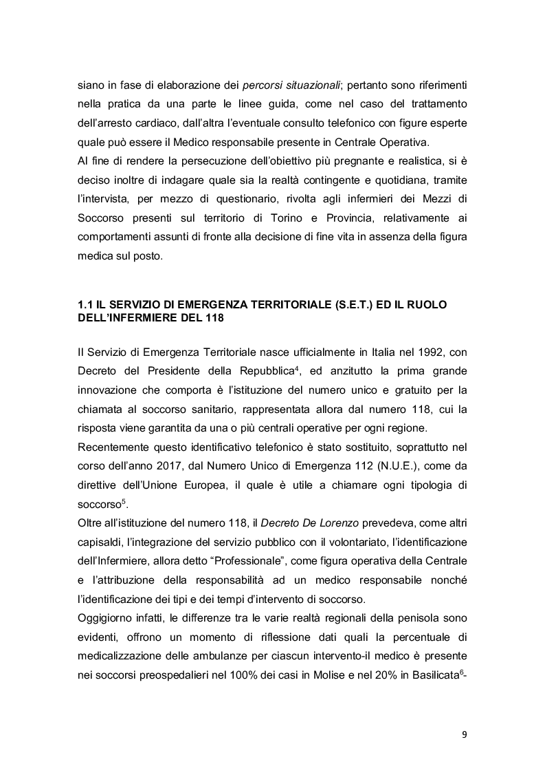 Anteprima della tesi: L'Infermiere del S.E.T. 118: quali decisioni di fine vita?, Pagina 5