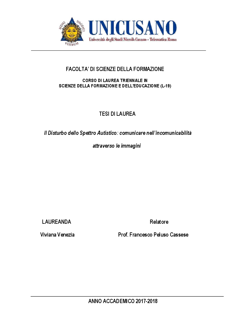 Anteprima della tesi: Il Disturbo dello Spettro Autistico: comunicare nell'incomunicabilità attraverso le immagini, Pagina 1