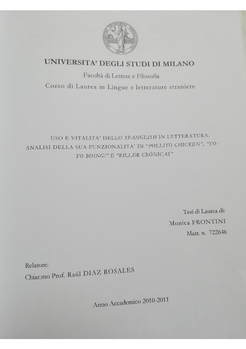 Anteprima della tesi: Lo spanglish in letteratura, Pagina 1