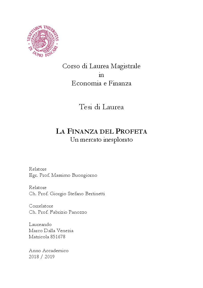 Anteprima della tesi: La Finanza del Profeta. Un mercato inesplorato, Pagina 1