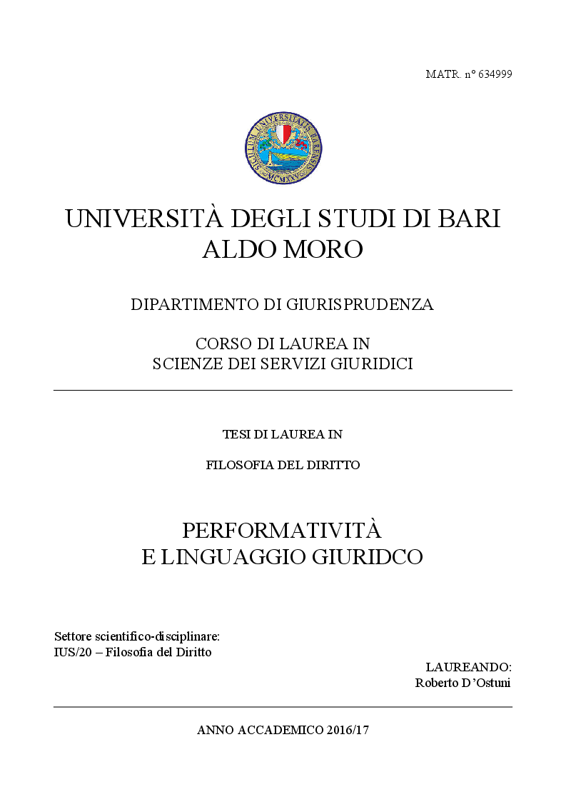 Anteprima della tesi: Performatività e Linguaggio Giuridico, Pagina 1