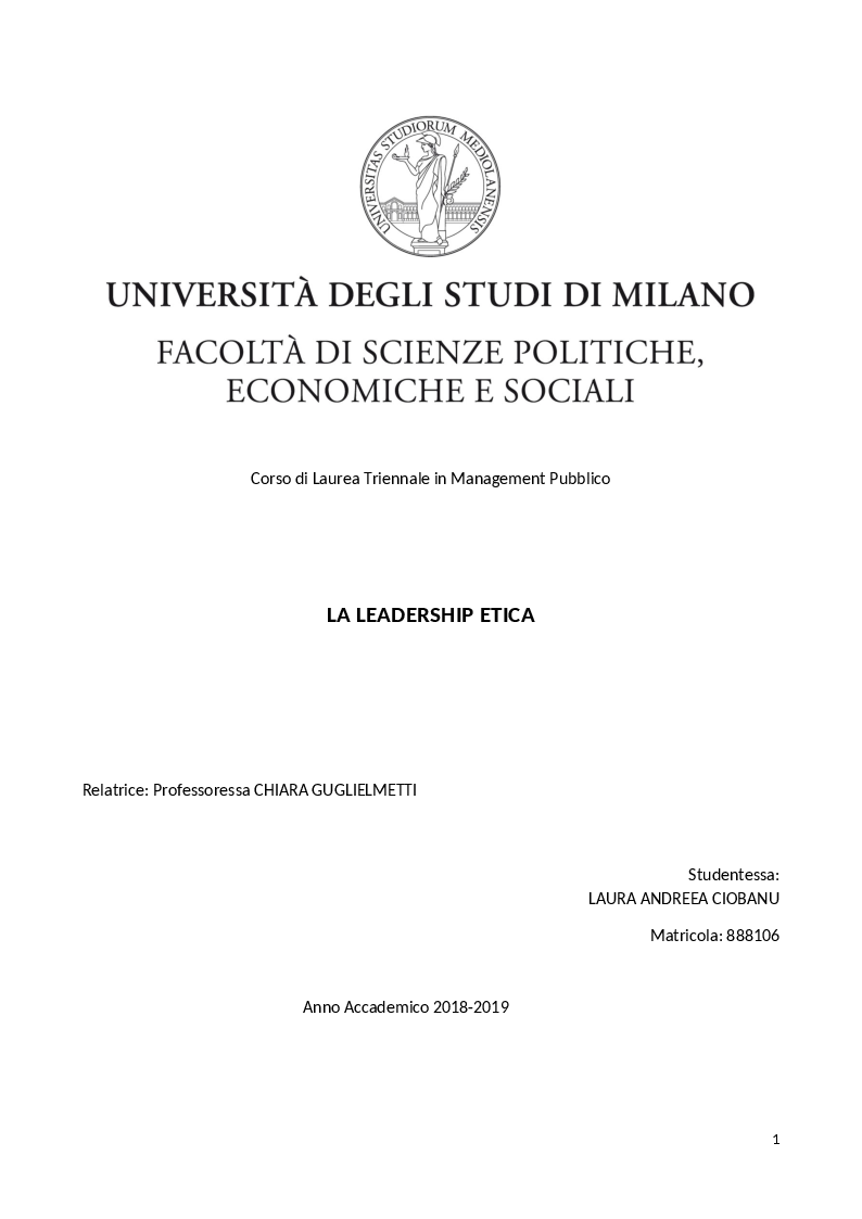 Anteprima della tesi: La Leadership Etica, Pagina 1