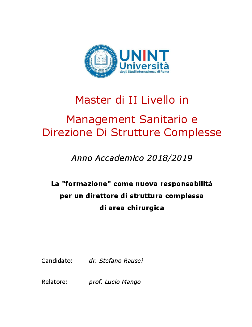 Anteprima della tesi: La ''formazione'' come nuova responsabilità per un direttore di struttura complessa di area chirurgica, Pagina 1