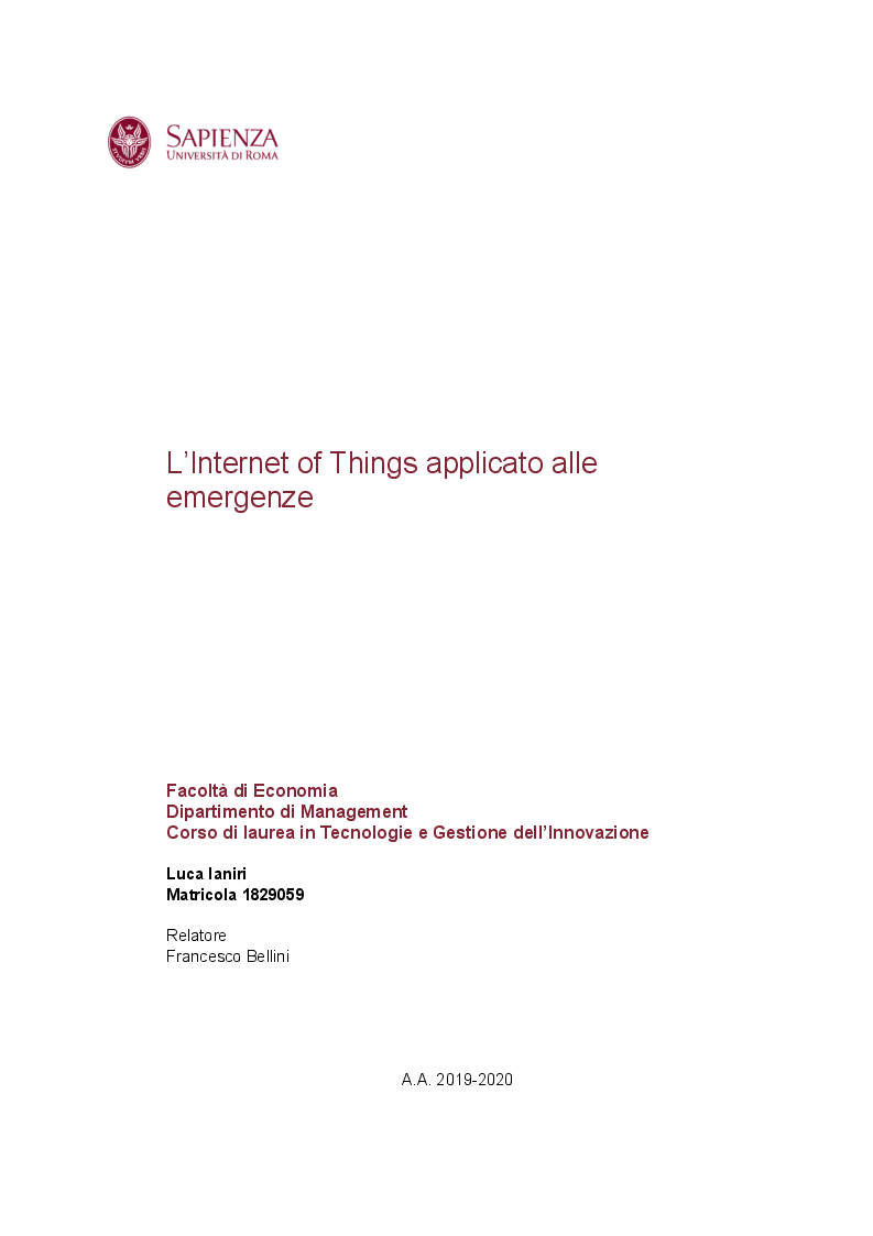 Anteprima della tesi: L'Internet of Things applicato alle emergenze, Pagina 1