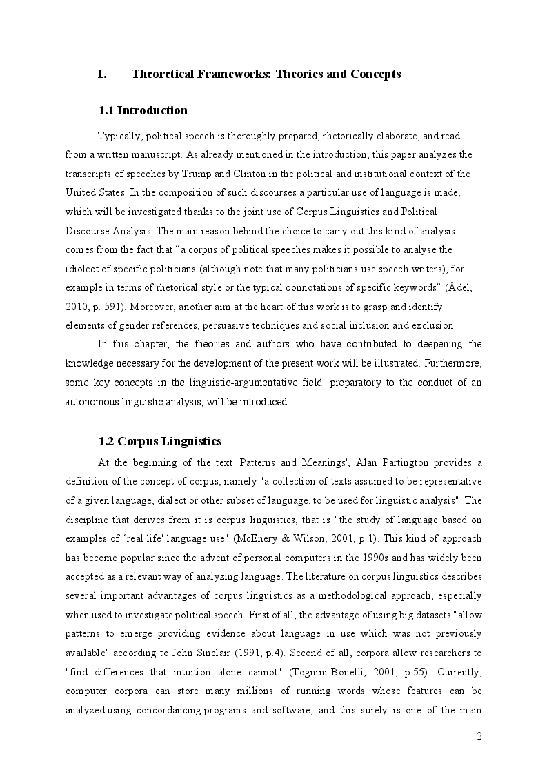 Anteprima della tesi: A Corpus Assisted Comparative Analysis of Donald Trump’s and Hillary Clinton’s Speeches during the 2016 Presidential Election, Pagina 3