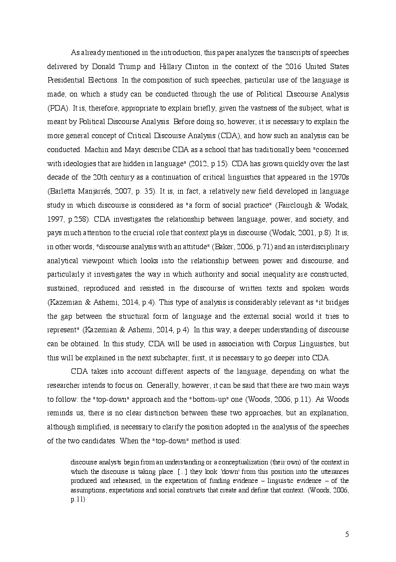 Anteprima della tesi: A Corpus Assisted Comparative Analysis of Donald Trump’s and Hillary Clinton’s Speeches during the 2016 Presidential Election, Pagina 6