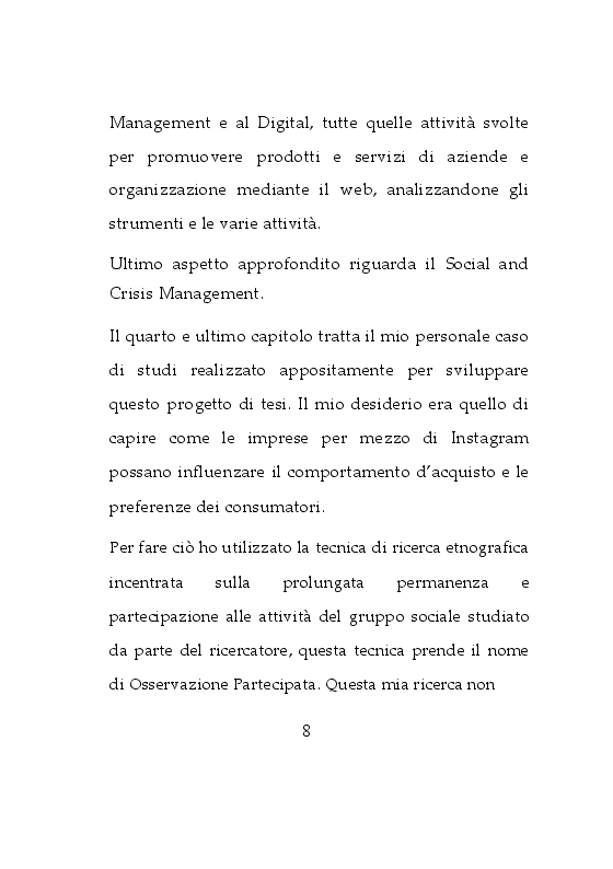 Anteprima della tesi: Da osservatrice ad influencer: Esperienza sulla Comunicazione d'Impresa su Instagram, Pagina 5