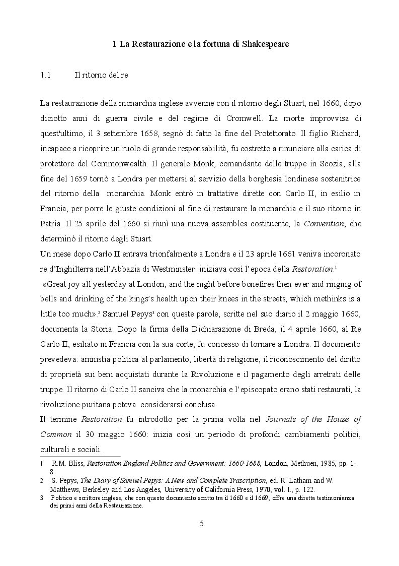 Anteprima della tesi: Le riscritture di Shakespeare durante la Restaurazione inglese: Macbeth, The Tempest, King Lear., Pagina 3