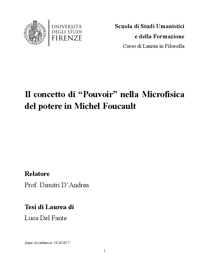 Anteprima della tesi: Il concetto di ''Pouvoir'' nella Microfisica del Potere di Michel Foucault, Pagina 1