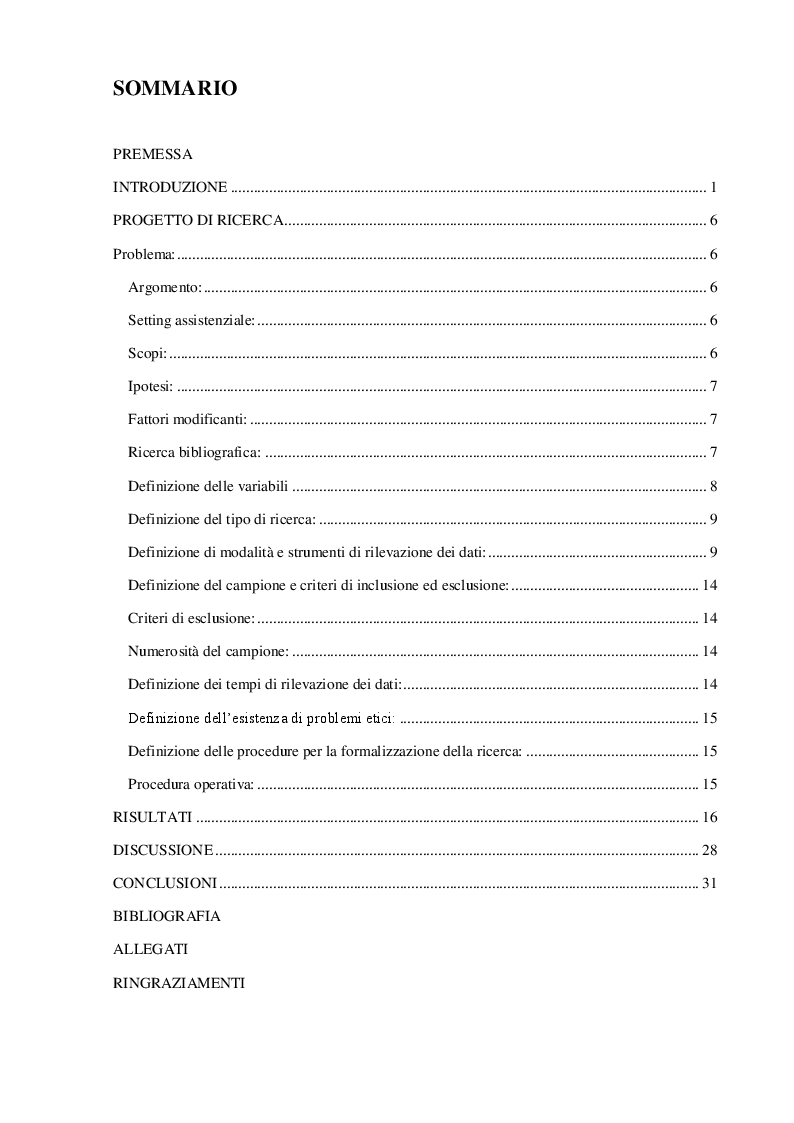 Indice della tesi: Valutazione nutrizionale in chirurgia d'urgenza, Pagina 1