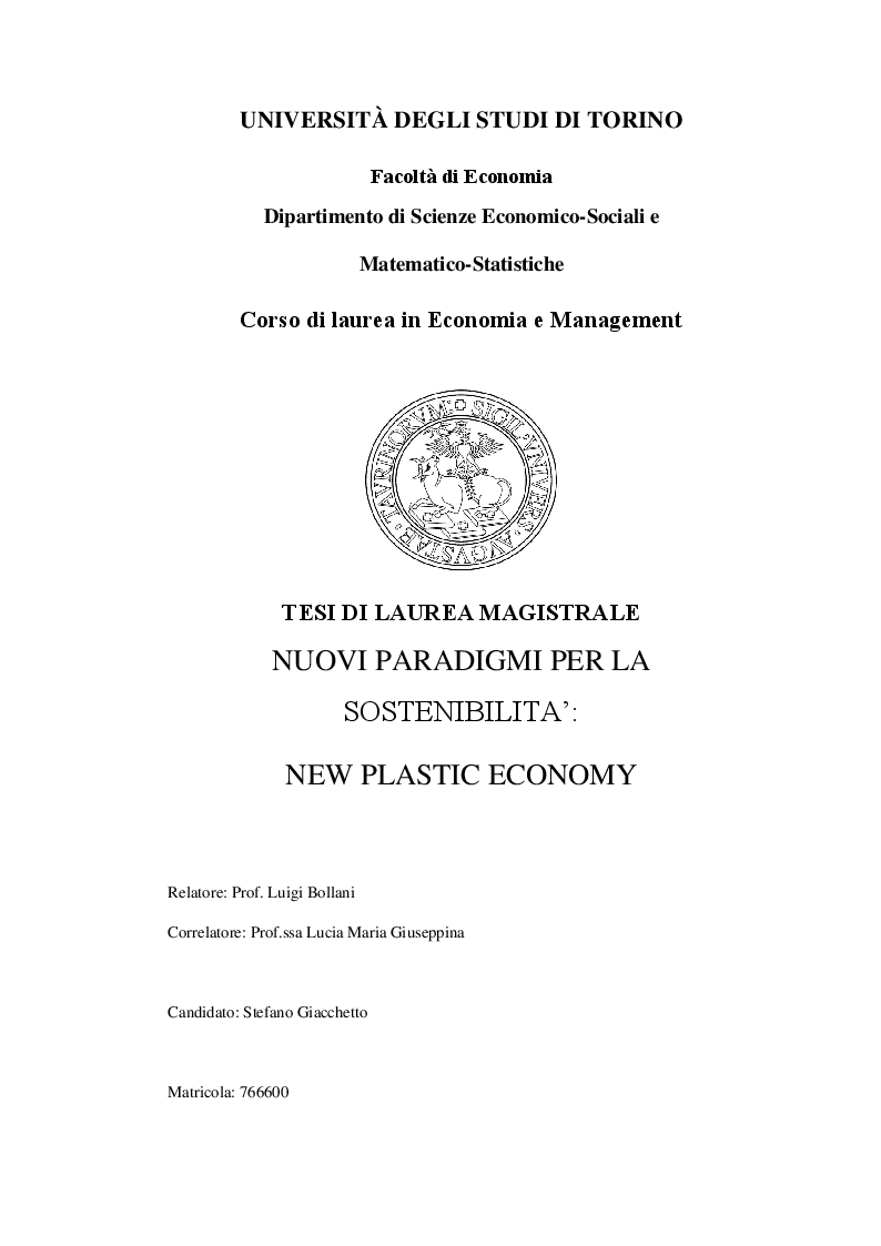 Anteprima della tesi: Nuovi paradigmi per la sostenibilità: New Plastic Economy, Pagina 1