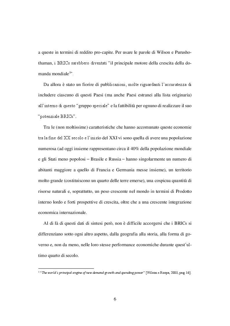 Anteprima della tesi: I BRICs nel processo di sviluppo economico mondiale, Pagina 3