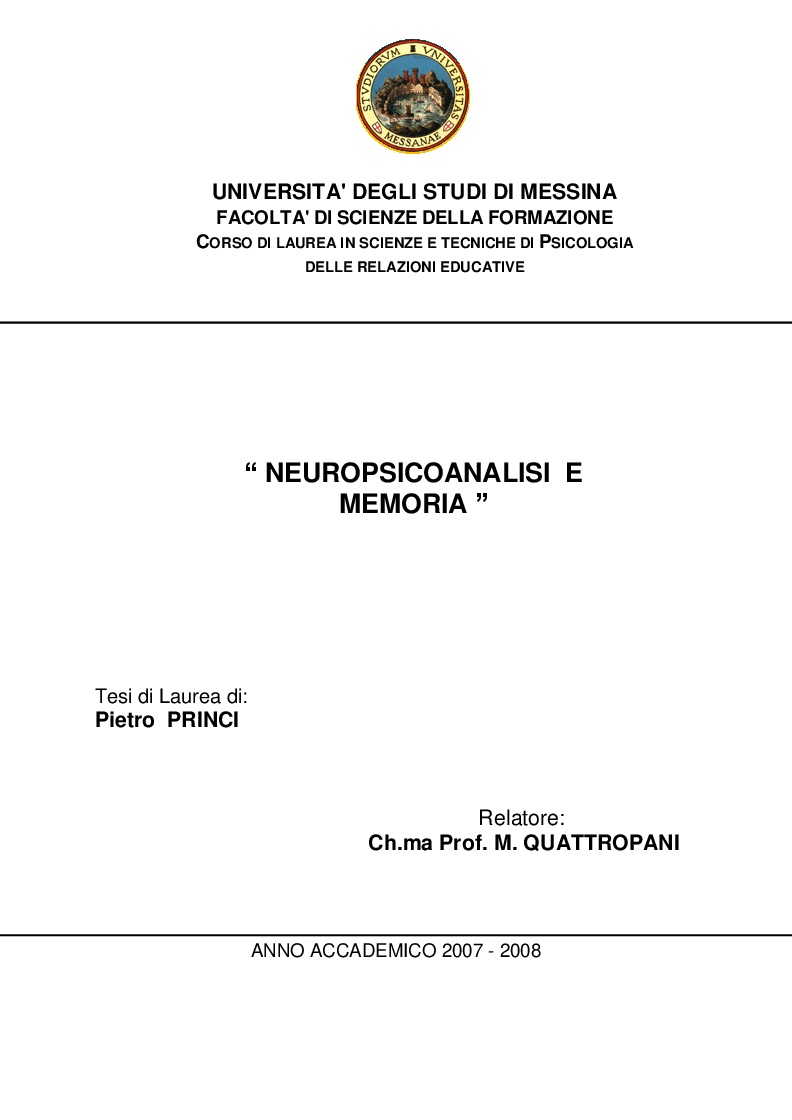 Anteprima della tesi: Neuropsicoanalisi e Memoria, Pagina 1