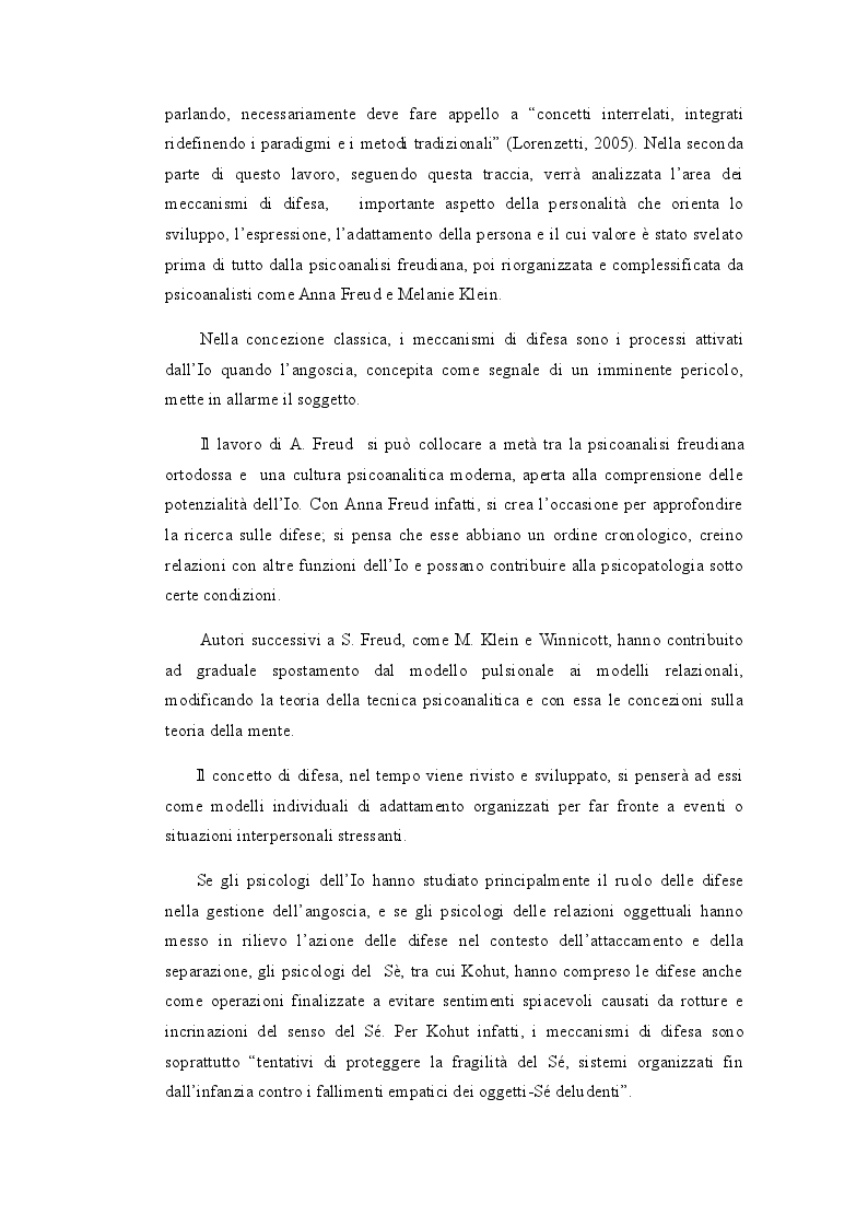 Anteprima della tesi: I Meccanismi di Difesa nella diagnosi psicologica attuale, Pagina 4