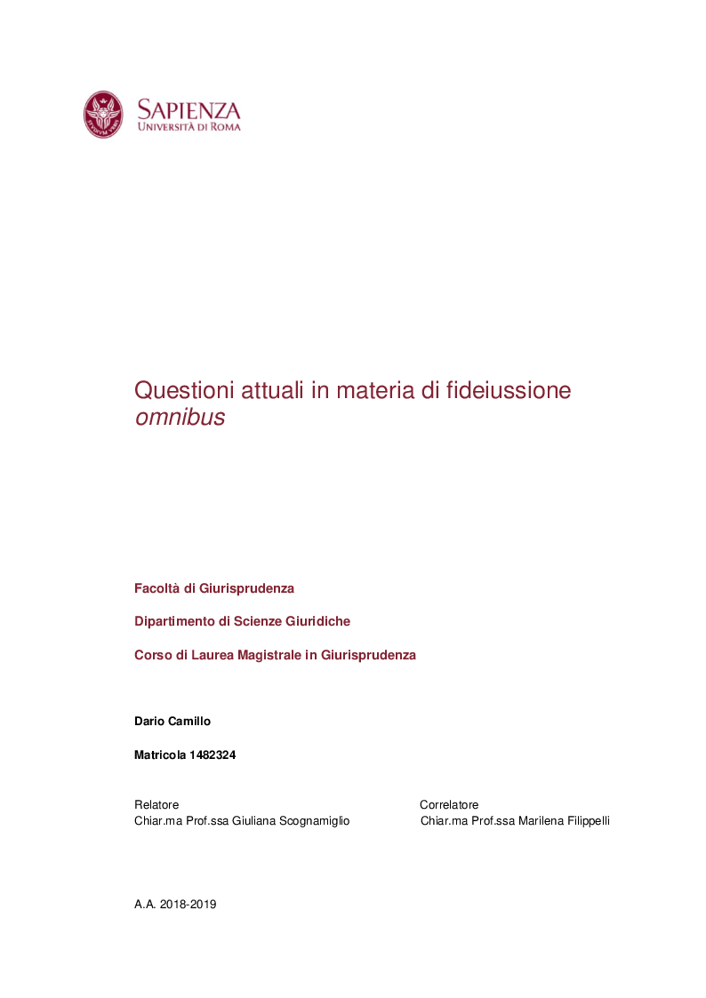 Anteprima della tesi: Questioni attuali in materia di fideiussione omnibus, Pagina 1