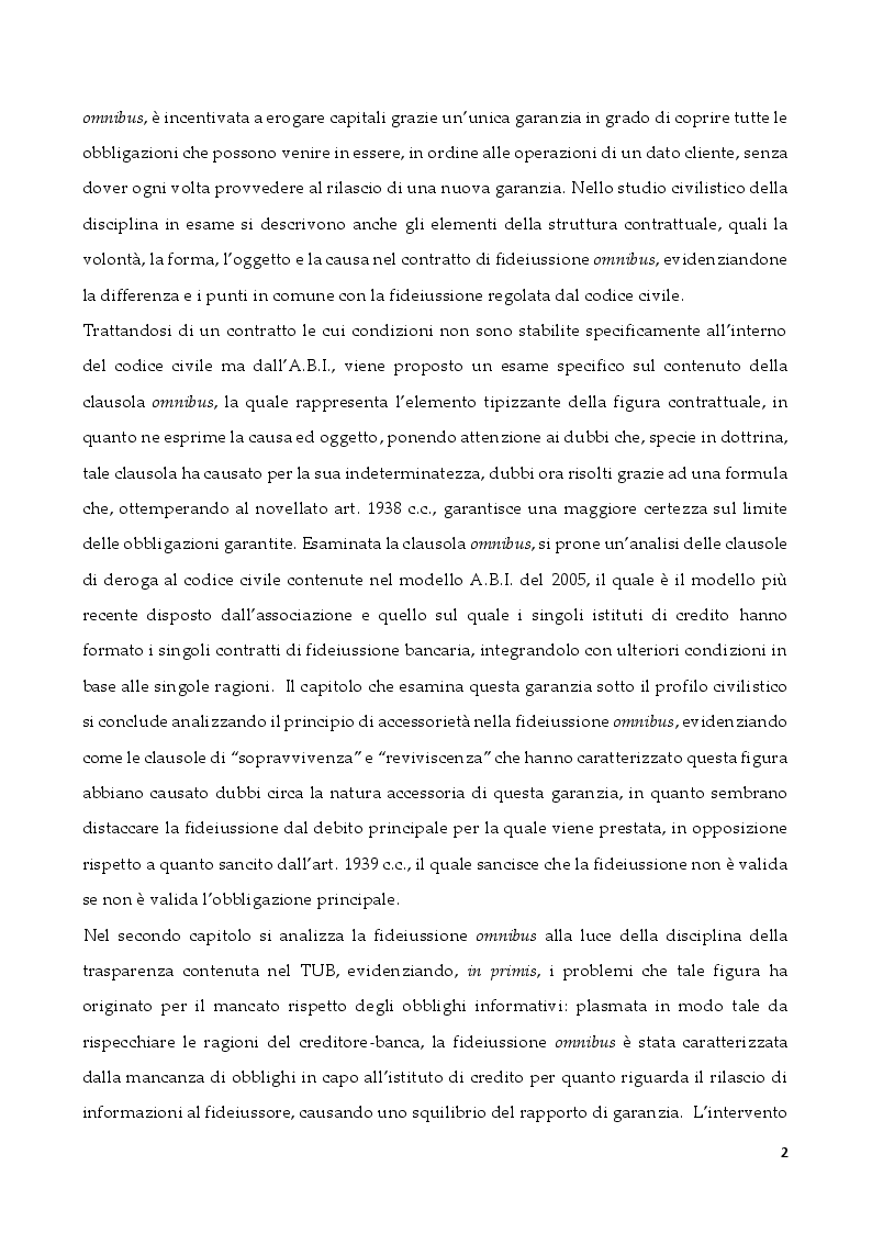 Anteprima della tesi: Questioni attuali in materia di fideiussione omnibus, Pagina 3