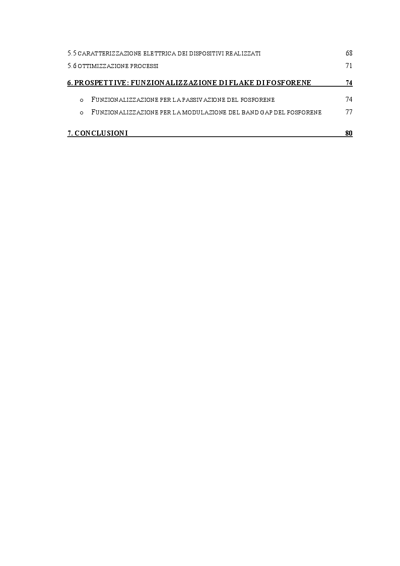 Indice della tesi: Processi chimici, fisici e di micro-elettronica per la fabbricazione di dispositivi nanostrutturati a base di fosforene, Pagina 2