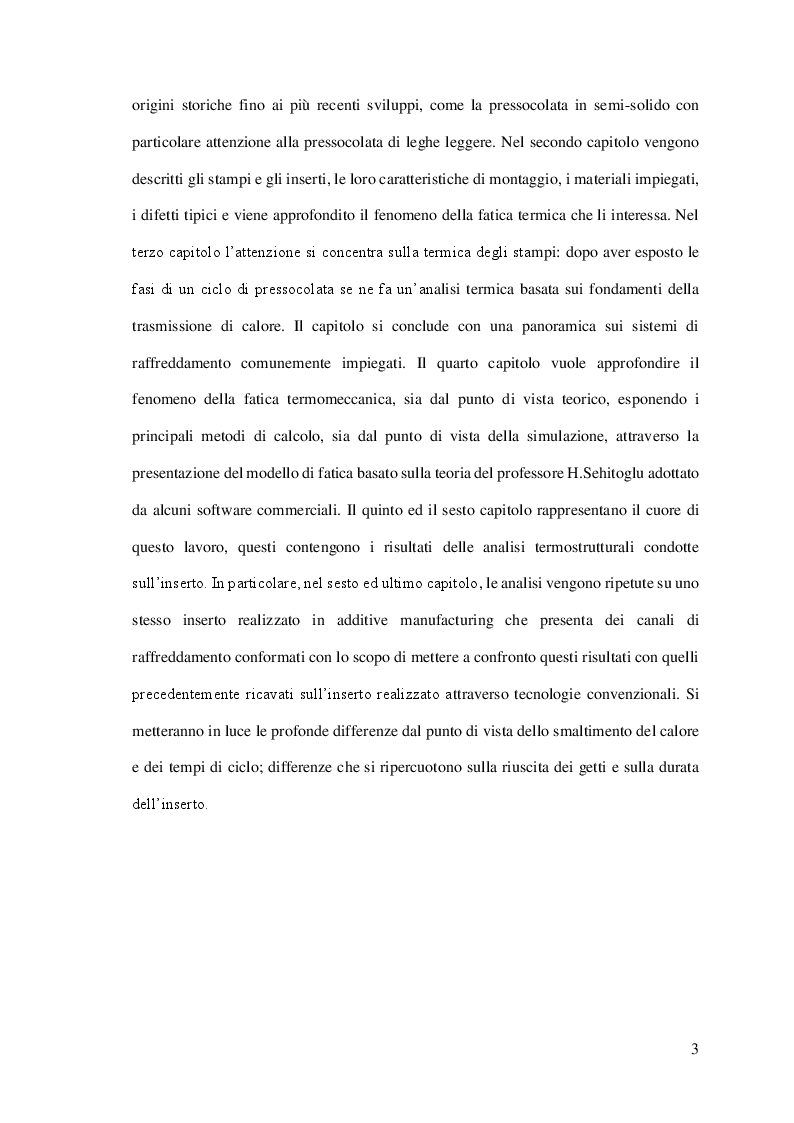 Anteprima della tesi: Studio di un inserto stampo soggetto a fatica termomeccanica e destinato al processo di pressofusione di un componente in lega leggera, Pagina 3