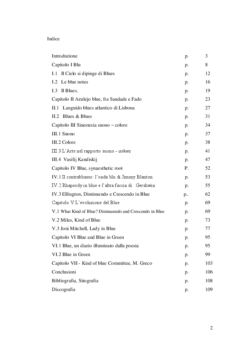 Indice della tesi: Blue synaesthetic roots, Pagina 1