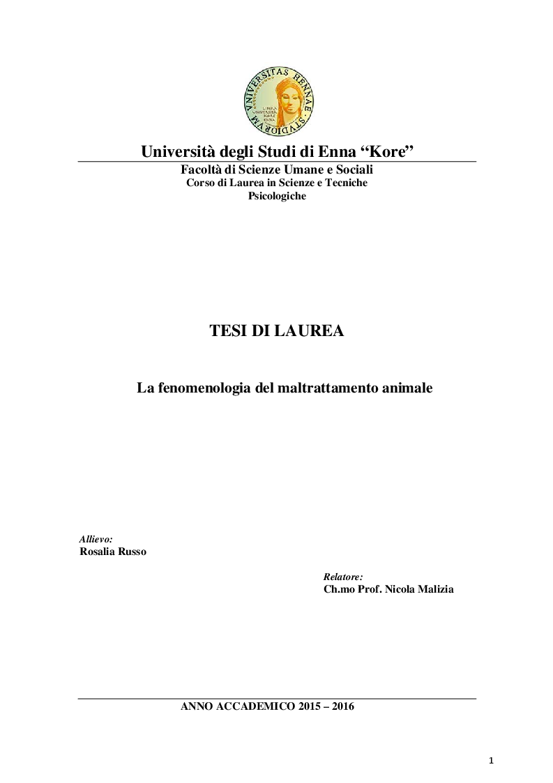 Anteprima della tesi: La fenomenologia del maltrattamento animale, Pagina 1