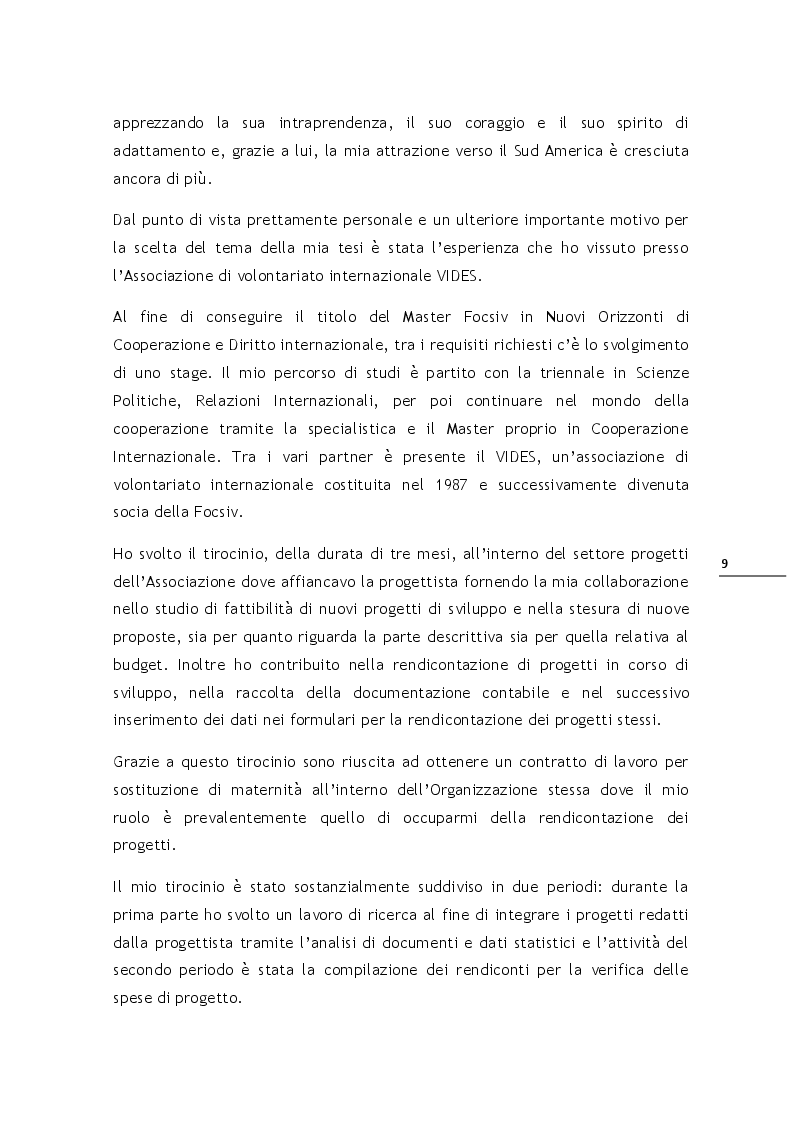 Anteprima della tesi: VIDES: la sfida di cooperazione per una ong in sud America. Analisi dei progetti per poterne trarre insegnamenti, Pagina 4