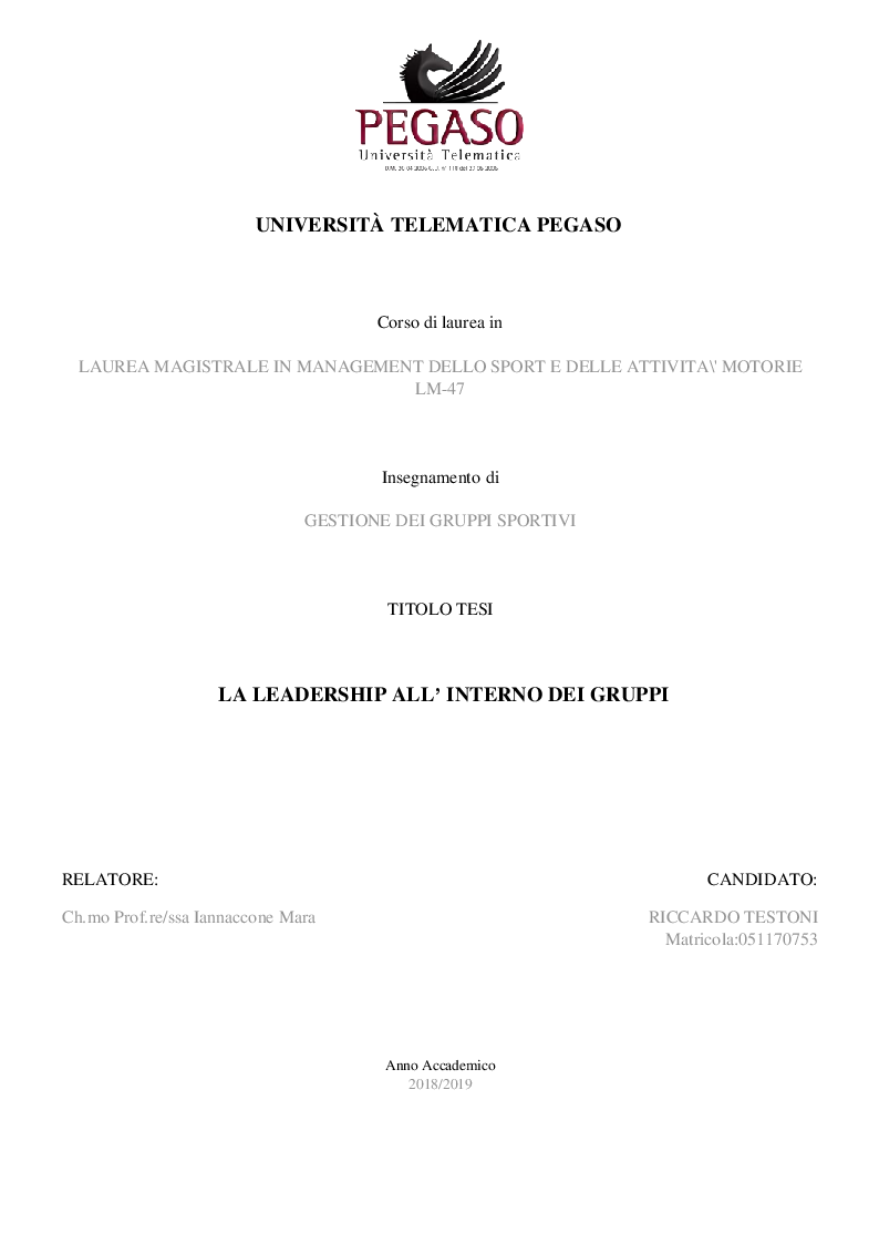 Anteprima della tesi: La Leadership all'interno dei gruppi, Pagina 1