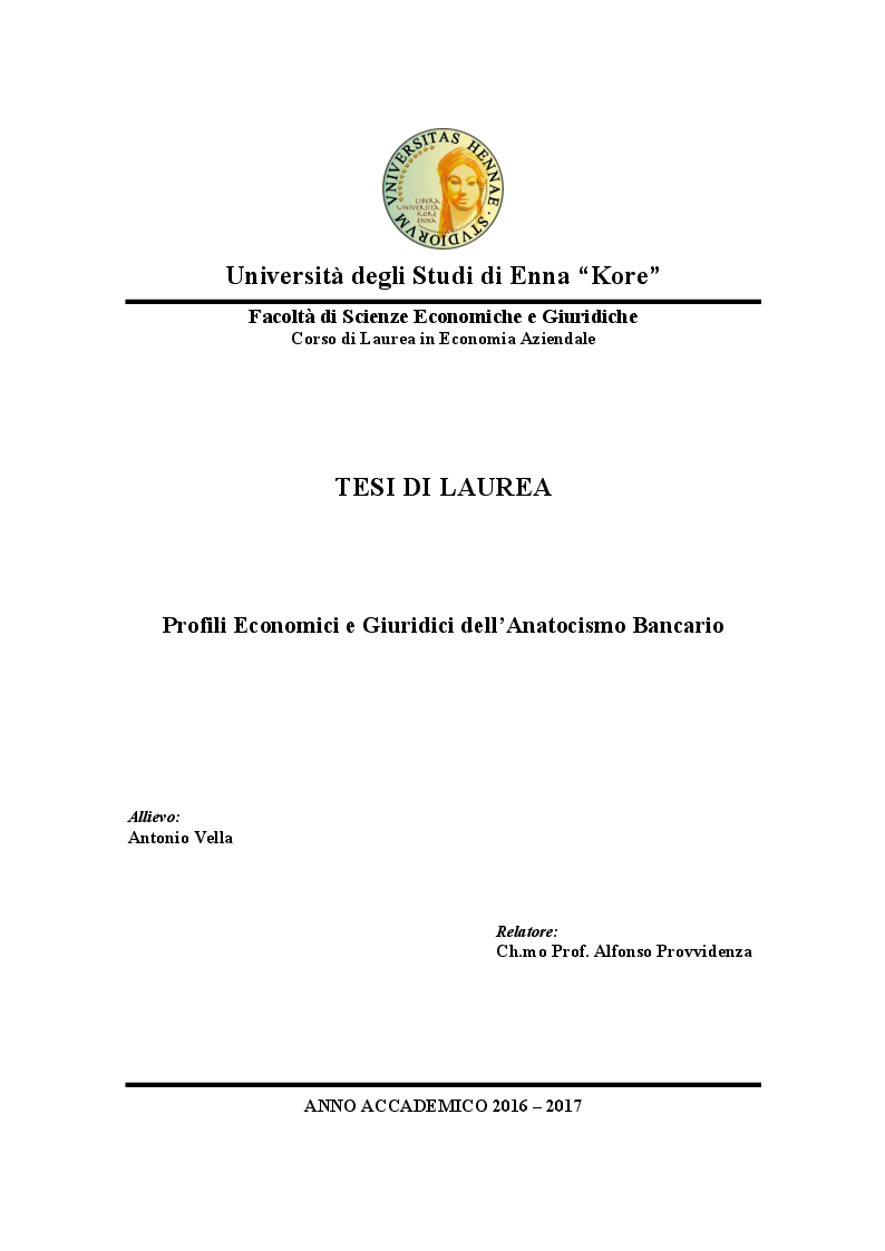 Anteprima della tesi: Profili economici e giuridici dell'anatocismo bancario, Pagina 1