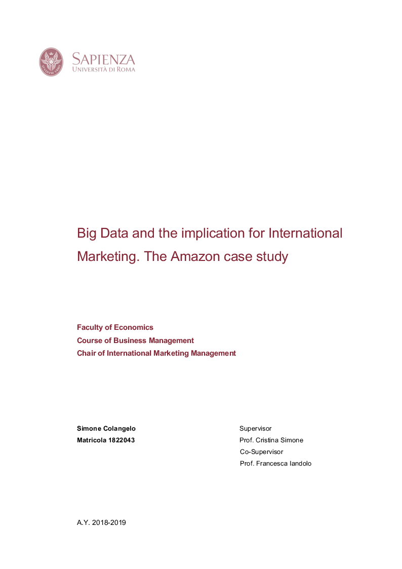 Anteprima della tesi: Big Data and the implication for International Marketing. The Amazon case study, Pagina 1