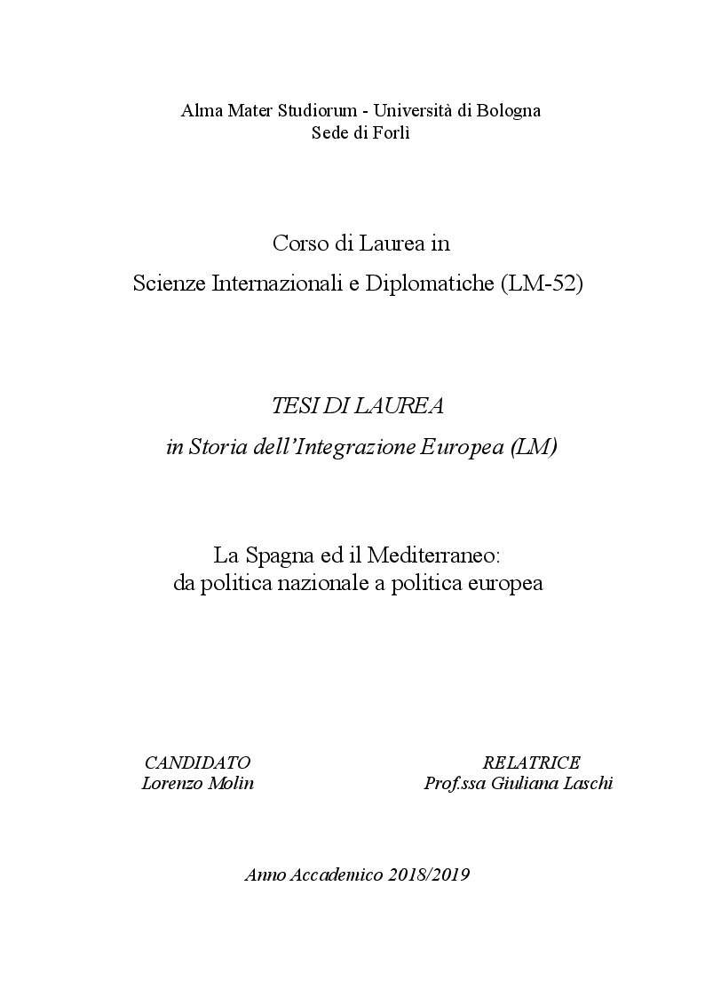 Anteprima della tesi: La Spagna ed il Mediterraneo: da politica nazionale a politica europea, Pagina 1