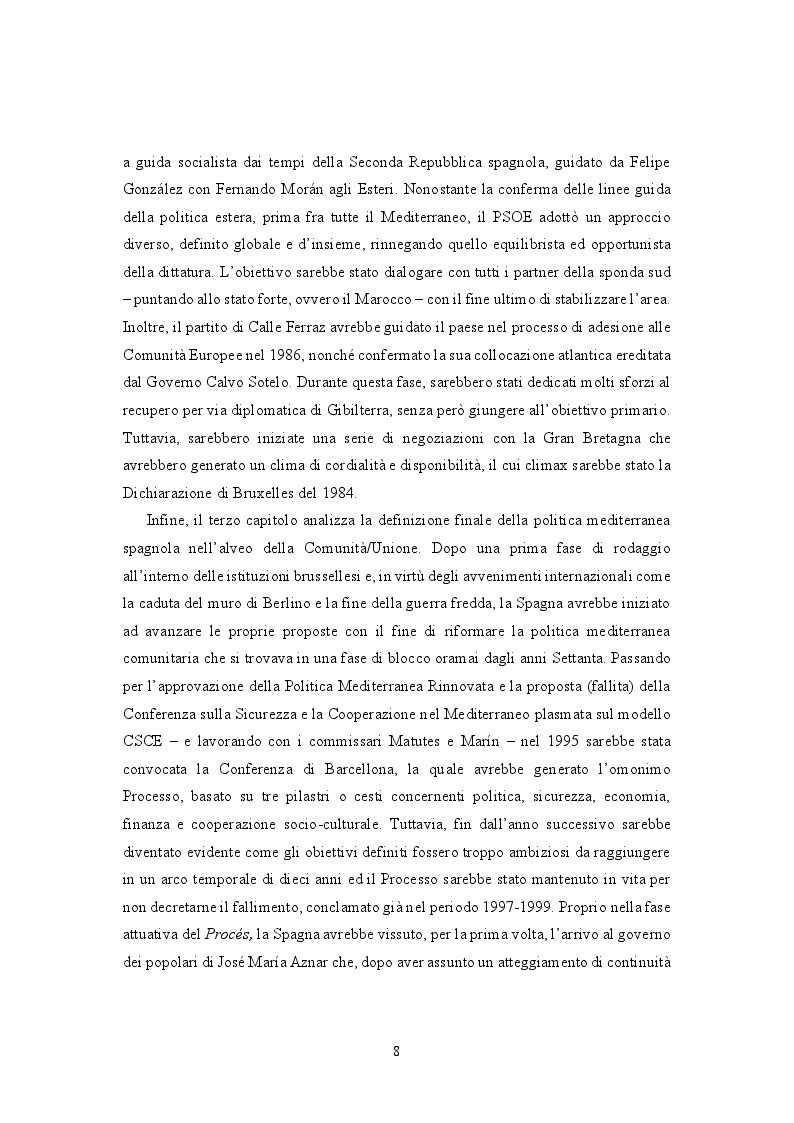 Anteprima della tesi: La Spagna ed il Mediterraneo: da politica nazionale a politica europea, Pagina 5