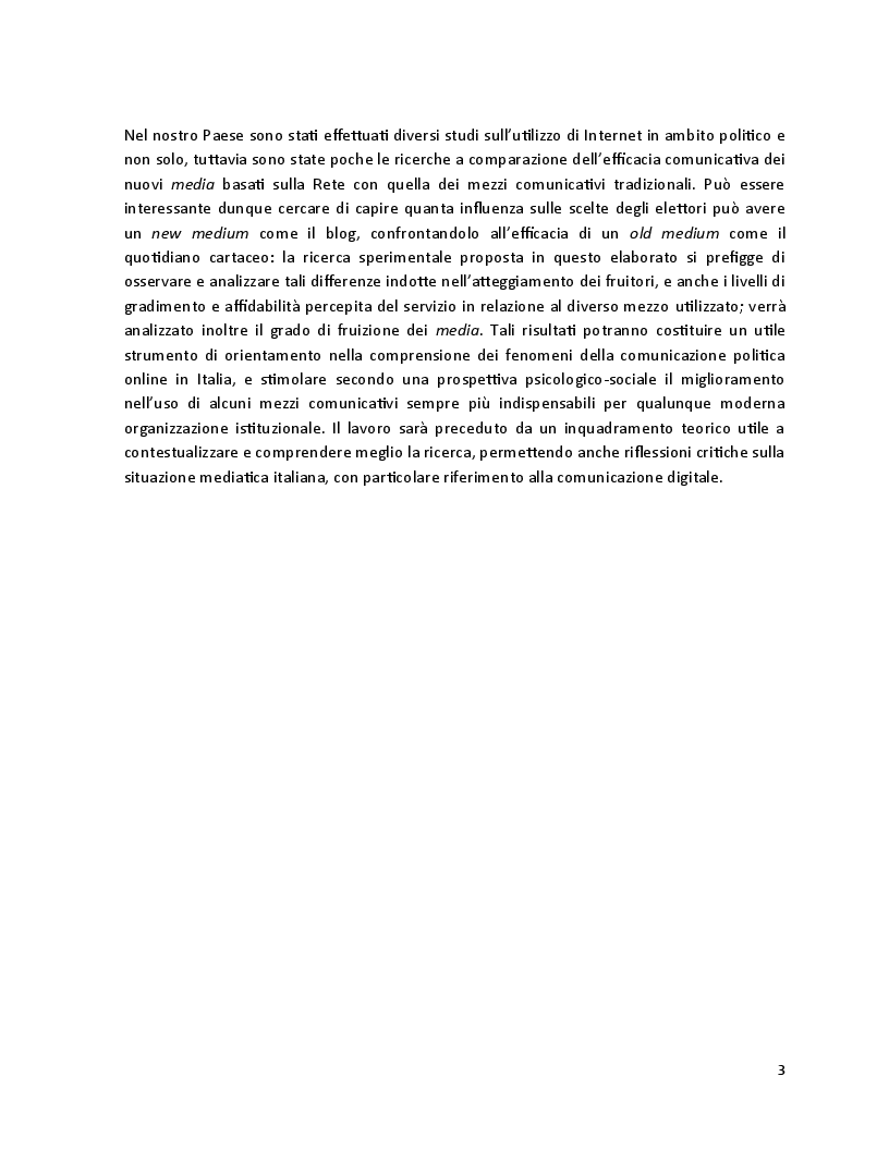 Anteprima della tesi: La politica mediata. Uno studio sulla comunicazione orientata al cittadino con l'utilizzo dei nuovi media, Pagina 3