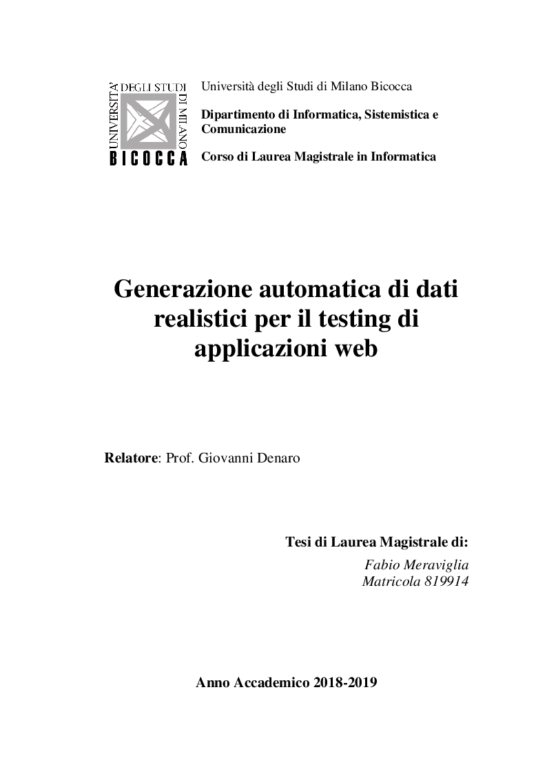 Anteprima della tesi: Identificazione Automatica di Dati di Input Significativi per il Test di Applicazioni Web, Pagina 1