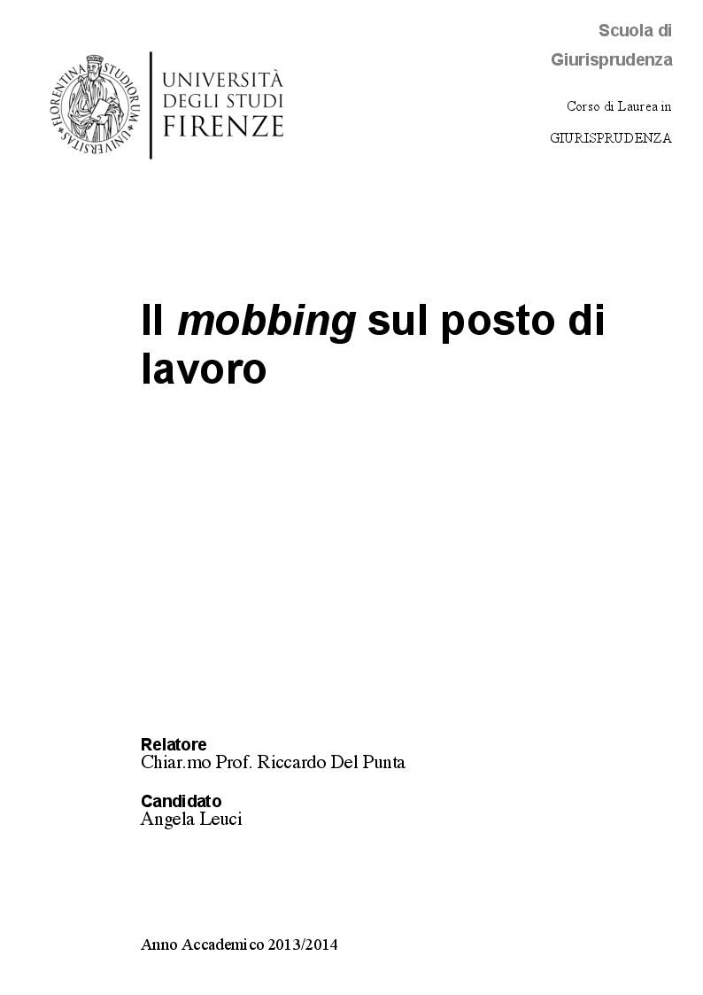 Anteprima della tesi: Il mobbing sul posto di lavoro, Pagina 1