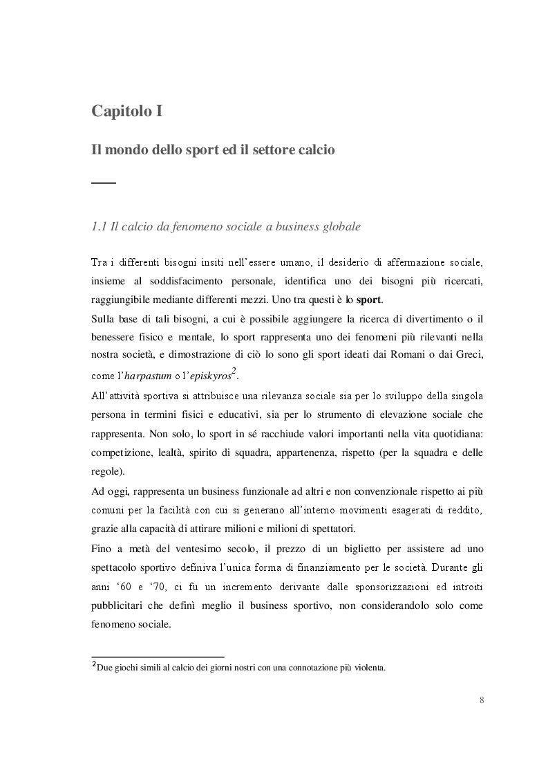 Anteprima della tesi: Il valore economico del calcio moderno: analisi di bilancio e scelte di investimento nel caso Juventus F. C., Pagina 5