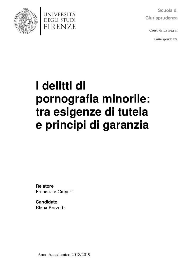 Anteprima della tesi: I delitti di pornografia minorile: tra esigenze di tutela e principi di garanzia, Pagina 1
