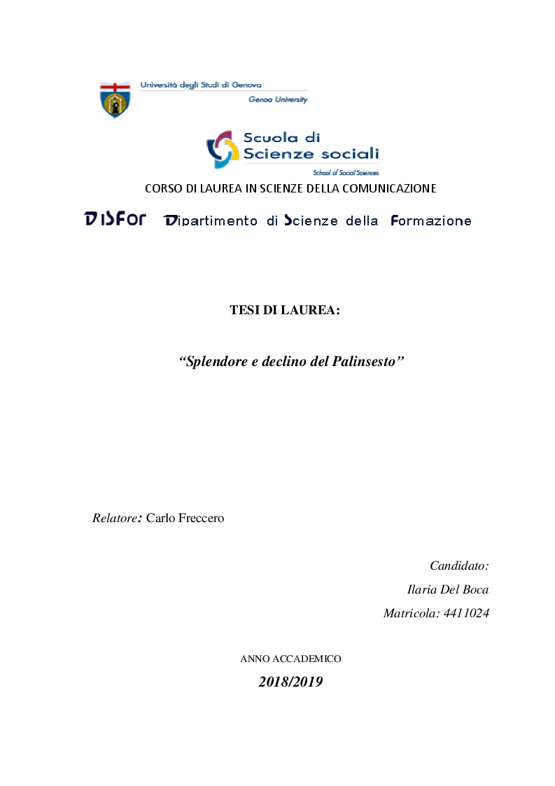 Anteprima della tesi: Splendore e declino del palinsesto, Pagina 1