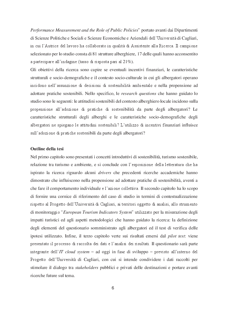 Anteprima della tesi: Decisioni sull'adozione di pratiche sostenibili in un contesto turistico: pilot test sulle strutture alberghiere del sud Sardegna, Pagina 3