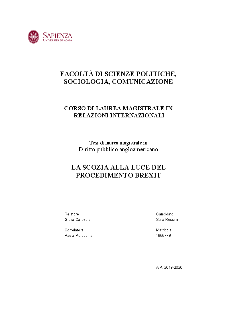 Anteprima della tesi: La Scozia alla luce del procedimento Brexit, Pagina 1