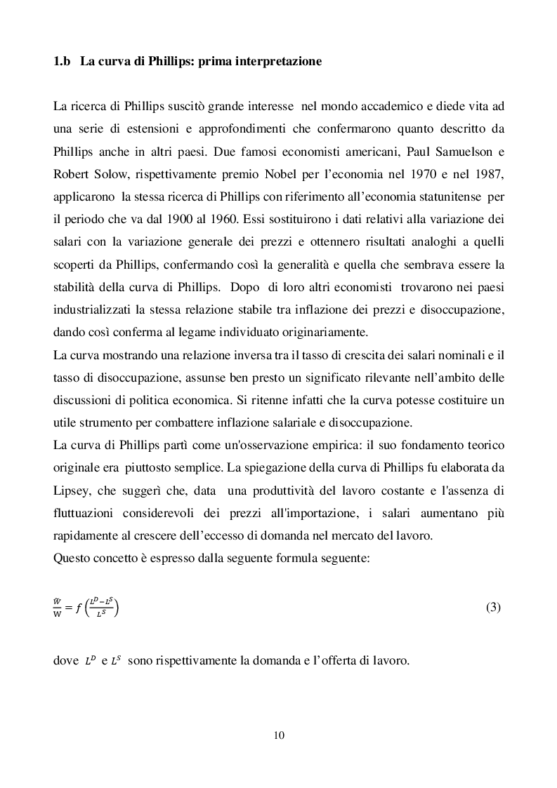 Anteprima della tesi: La curva di Philips, Pagina 3